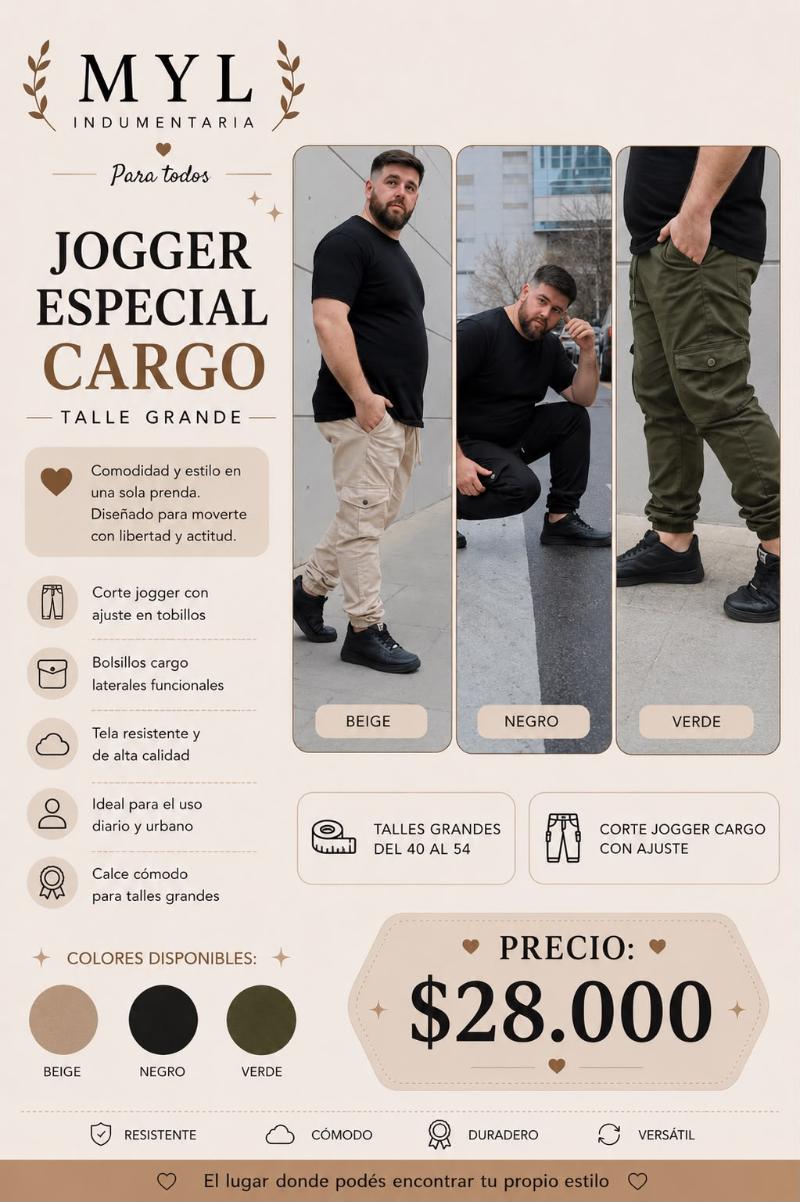 Jogger especial Cargo talle grande