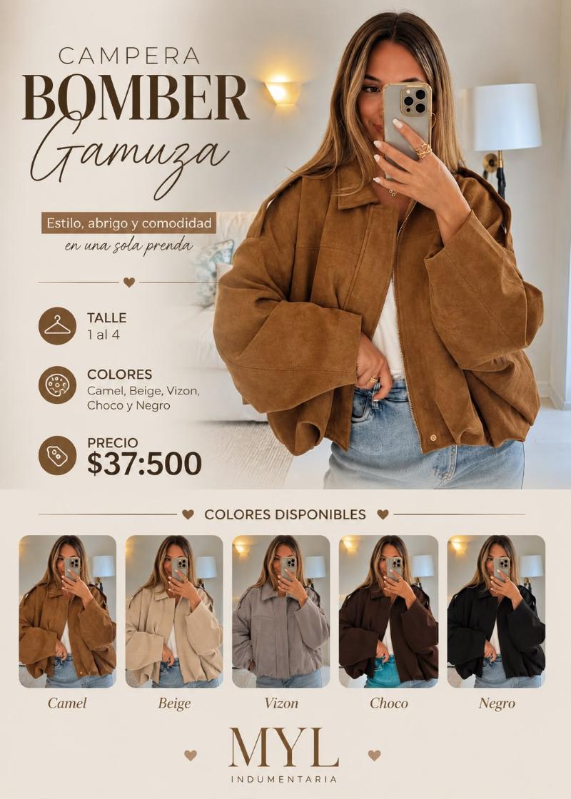 Campera Bomber de gamuza