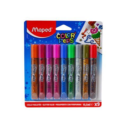 ADHESIVO SINTETICO CON GLITTER 10.5CC BLISTER X9 UNIDADES COLORES SURTIDOS MAPED - 813010